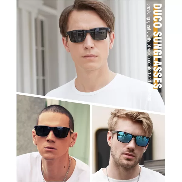 DUCO Square Polarized Sunglasses for Men LightWeight Carbon Fiber UV400 Protection Sun Glasses 8206Black Frame Black Gold Temple Dark Green Lens