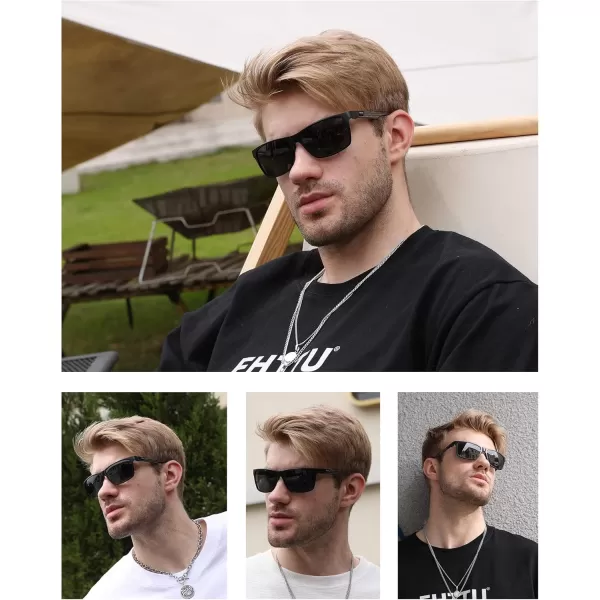 DUCO Square Polarized Sunglasses for Men LightWeight Carbon Fiber UV400 Protection Sun Glasses 8206Black Frame Black Red Temple Grey Lens