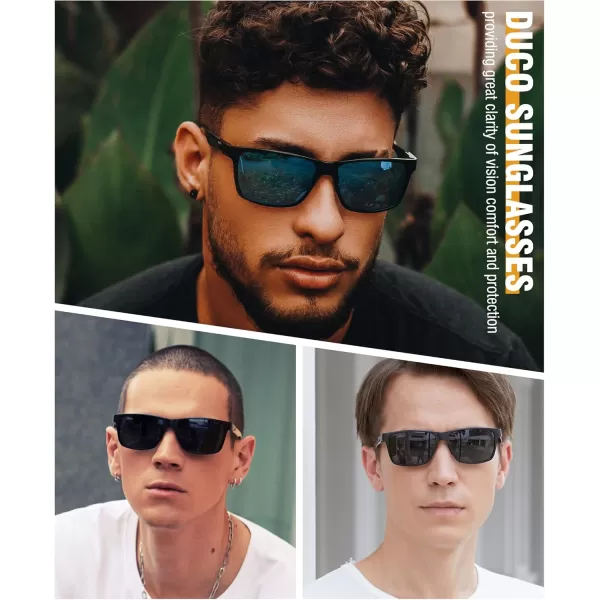 DUCO Square Polarized Sunglasses for Men LightWeight Carbon Fiber UV400 Protection Sun Glasses 8206Black Frame Black Temple Revo Blue Lens
