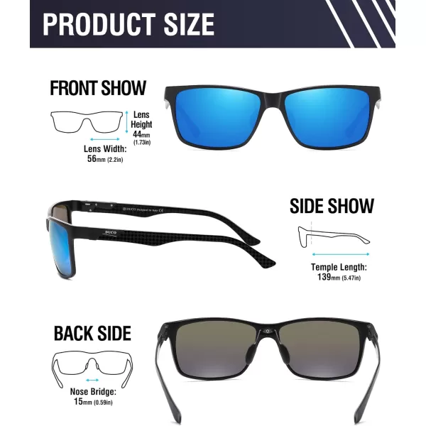 DUCO Square Polarized Sunglasses for Men LightWeight Carbon Fiber UV400 Protection Sun Glasses 8206Black Frame Black Temple Revo Blue Lens