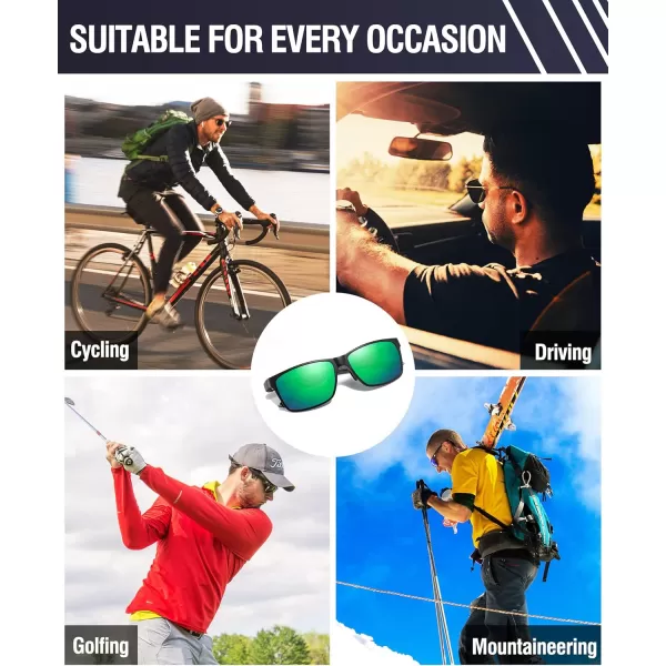 DUCO Square Polarized Sunglasses for Men LightWeight Carbon Fiber UV400 Protection Sun Glasses 8206Black Frame Black Temple Revo Green Lens