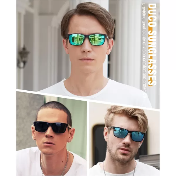 DUCO Square Polarized Sunglasses for Men LightWeight Carbon Fiber UV400 Protection Sun Glasses 8206Black Frame Black Temple Revo Green Lens