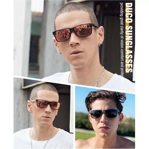 DUCO Square Polarized Sunglasses for Men LightWeight Carbon Fiber UV400 Protection Sun Glasses 8206Black Frame Black Temple Revo Red Lens