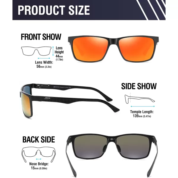 DUCO Square Polarized Sunglasses for Men LightWeight Carbon Fiber UV400 Protection Sun Glasses 8206Black Frame Black Temple Revo Red Lens