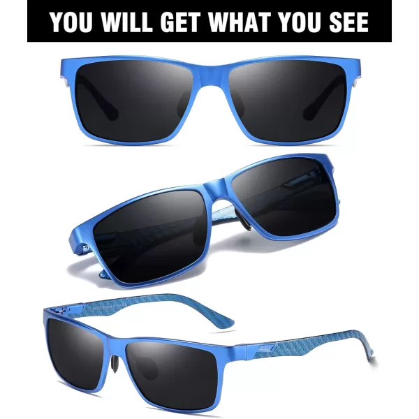 DUCO Square Polarized Sunglasses for Men LightWeight Carbon Fiber UV400 Protection Sun Glasses 8206Blue Frame Blue Temple Grey Lens