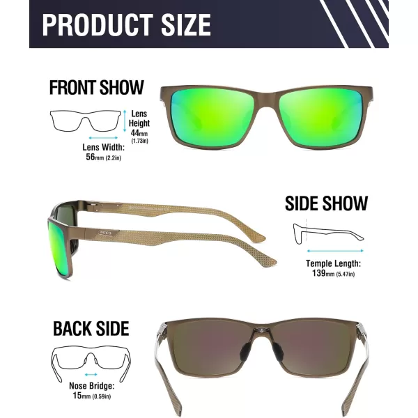 DUCO Square Polarized Sunglasses for Men LightWeight Carbon Fiber UV400 Protection Sun Glasses 8206Gold Frame Gold Temple Revo Green Lens