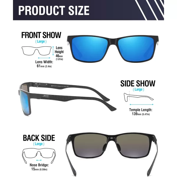 DUCO Square Polarized Sunglasses for Men LightWeight Carbon Fiber UV400 Protection Sun Glasses 8206L Size Black Frame Black Frame Revo Blue Lens