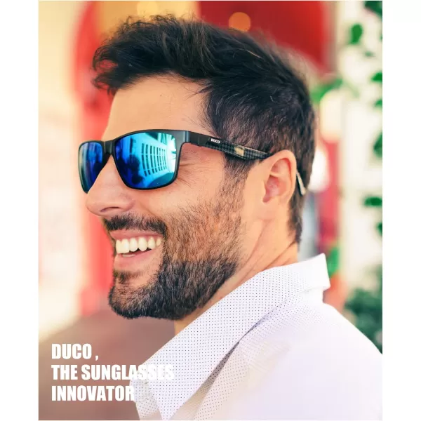 DUCO Square Polarized Sunglasses for Men LightWeight Carbon Fiber UV400 Protection Sun Glasses 8206L Size Black Frame Black Frame Revo Blue Lens