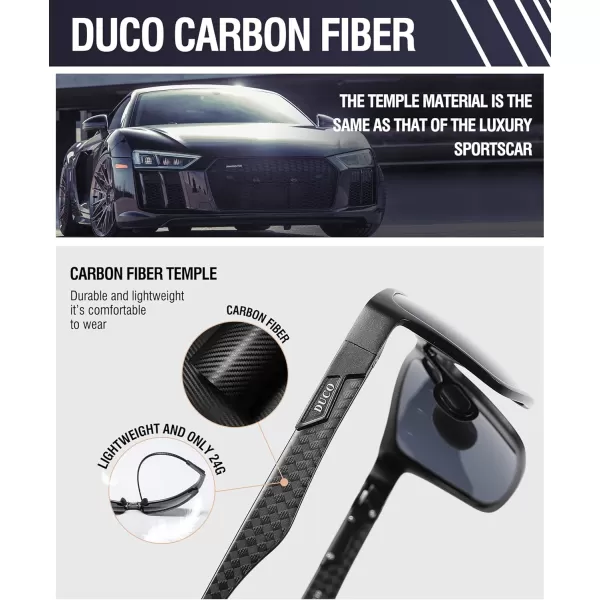 DUCO Square Polarized Sunglasses for Men LightWeight Carbon Fiber UV400 Protection Sun Glasses 8206L Size Black Frame Black Frame Revo Blue Lens