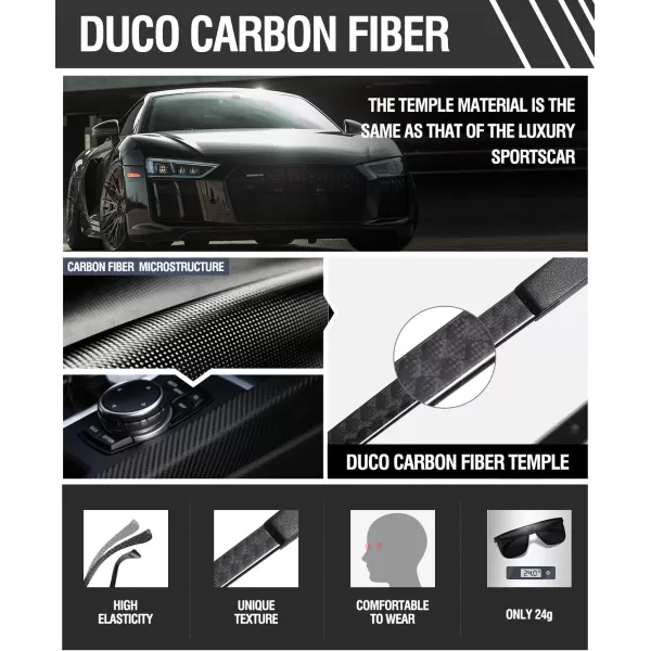 DUCO Trendy Square Sunglasses for Men Women Flat Top Shield Shades Oversized Carbon Fiber Polarized Sun Glasses DC8209Black Frame Grey Lens