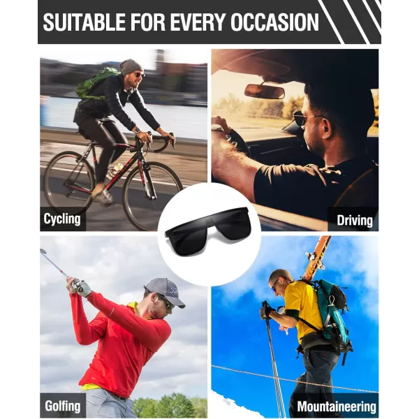 DUCO Trendy Square Sunglasses for Men Women Flat Top Shield Shades Oversized Carbon Fiber Polarized Sun Glasses DC8209Black Frame Grey Lens