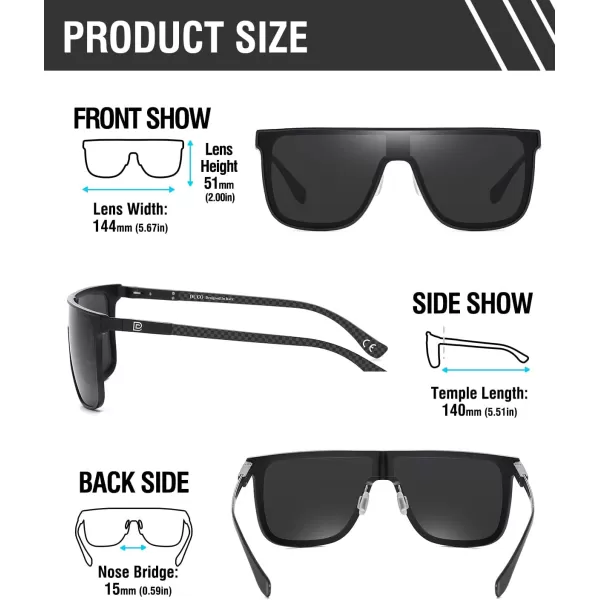 DUCO Trendy Square Sunglasses for Men Women Flat Top Shield Shades Oversized Carbon Fiber Polarized Sun Glasses DC8209Black Frame Grey Lens