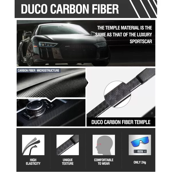 DUCO Trendy Square Sunglasses for Men Women Flat Top Shield Shades Oversized Carbon Fiber Polarized Sun Glasses DC8209Black Frame Revo Blue Lens