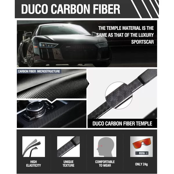 DUCO Trendy Square Sunglasses for Men Women Flat Top Shield Shades Oversized Carbon Fiber Polarized Sun Glasses DC8209Black Frame Revo Red Lens