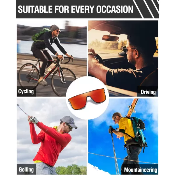 DUCO Trendy Square Sunglasses for Men Women Flat Top Shield Shades Oversized Carbon Fiber Polarized Sun Glasses DC8209Black Frame Revo Red Lens