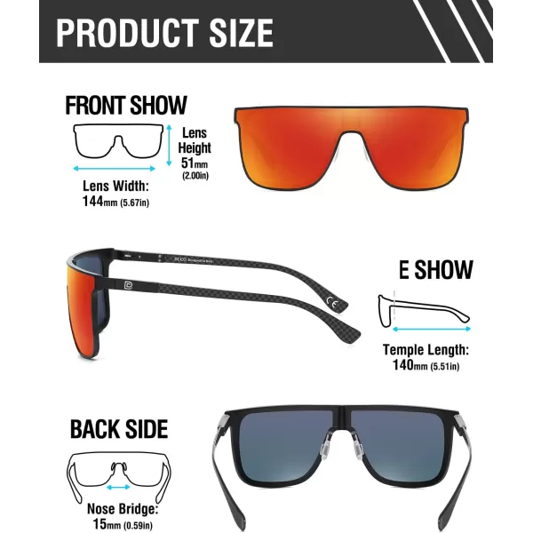 DUCO Trendy Square Sunglasses for Men Women Flat Top Shield Shades Oversized Carbon Fiber Polarized Sun Glasses DC8209Black Frame Revo Red Lens