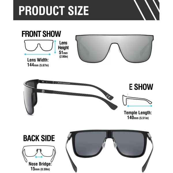 DUCO Trendy Square Sunglasses for Men Women Flat Top Shield Shades Oversized Carbon Fiber Polarized Sun Glasses DC8209Black Frame Silver Lens
