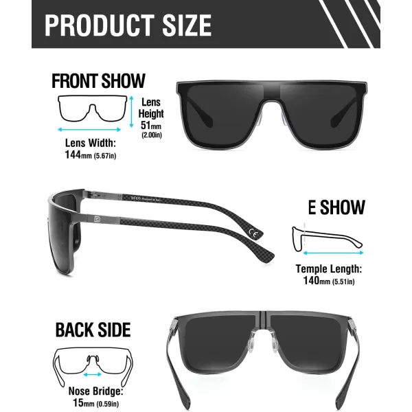 DUCO Trendy Square Sunglasses for Men Women Flat Top Shield Shades Oversized Carbon Fiber Polarized Sun Glasses DC8209Gunmetal Frame Grey Lens