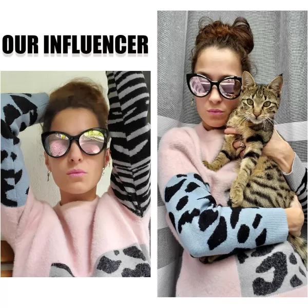 DUCO Vintage Cat Eye Sunglasses for Women Trendy Polarized Sun Glasses Oversized Designer Shades 2350Black Frame Revo Pink Lens