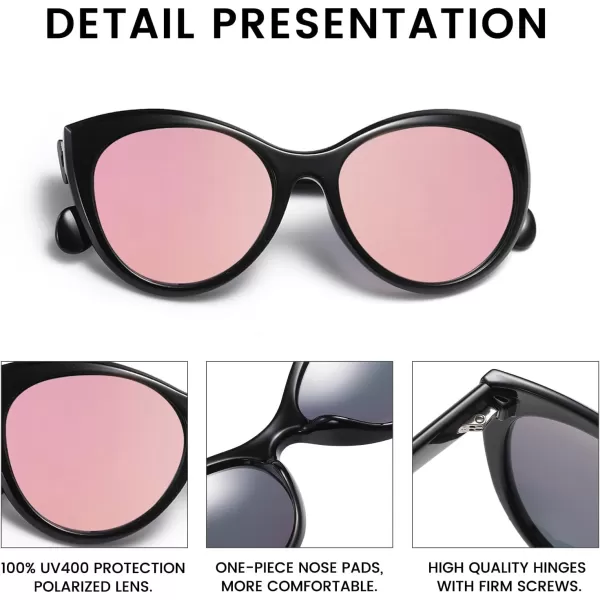 DUCO Vintage Cat Eye Sunglasses for Women Trendy Polarized Sun Glasses Oversized Designer Shades 2350Black Frame Revo Pink Lens