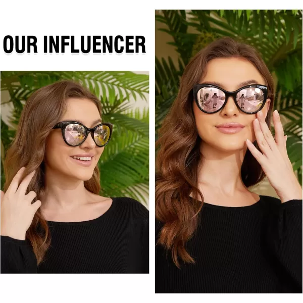 DUCO Vintage Cat Eye Sunglasses for Women Trendy Polarized Sun Glasses Oversized Designer Shades 2350Black Frame Revo Pink Lens