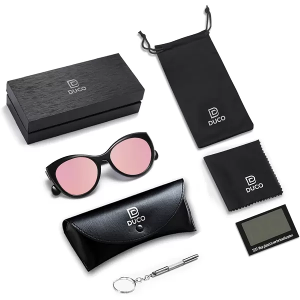 DUCO Vintage Cat Eye Sunglasses for Women Trendy Polarized Sun Glasses Oversized Designer Shades 2350Black Frame Revo Pink Lens