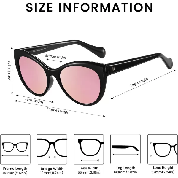 DUCO Vintage Cat Eye Sunglasses for Women Trendy Polarized Sun Glasses Oversized Designer Shades 2350Black Frame Revo Pink Lens