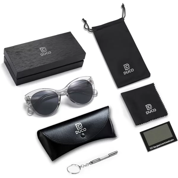 DUCO Vintage Cat Eye Sunglasses for Women Trendy Polarized Sun Glasses Oversized Designer Shades 2350Clear Frame Grey Lens