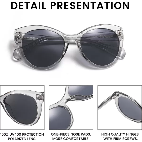 DUCO Vintage Cat Eye Sunglasses for Women Trendy Polarized Sun Glasses Oversized Designer Shades 2350Clear Frame Grey Lens
