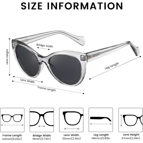 DUCO Vintage Cat Eye Sunglasses for Women Trendy Polarized Sun Glasses Oversized Designer Shades 2350Clear Frame Grey Lens