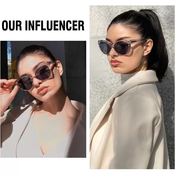 DUCO Vintage Cat Eye Sunglasses for Women Trendy Polarized Sun Glasses Oversized Designer Shades 2350Clear Frame Grey Lens