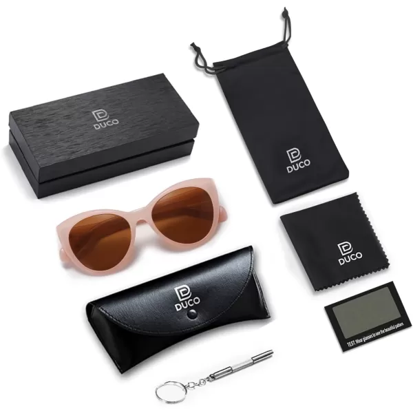 DUCO Vintage Cat Eye Sunglasses for Women Trendy Polarized Sun Glasses Oversized Designer Shades 2350Pink Frame Brown Lens