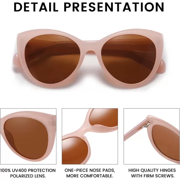 DUCO Vintage Cat Eye Sunglasses for Women Trendy Polarized Sun Glasses Oversized Designer Shades 2350Pink Frame Brown Lens