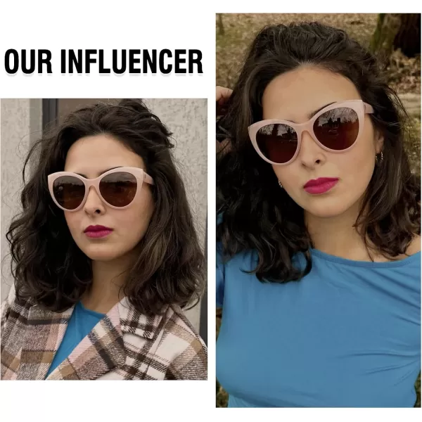 DUCO Vintage Cat Eye Sunglasses for Women Trendy Polarized Sun Glasses Oversized Designer Shades 2350Pink Frame Brown Lens