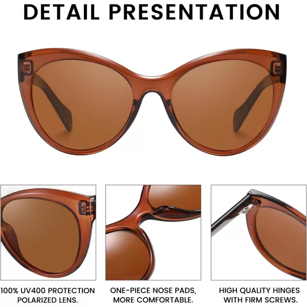 DUCO Vintage Cat Eye Sunglasses for Women Trendy Polarized Sun Glasses Oversized Designer Shades 2350Transparent Brown Frame Brown Lens