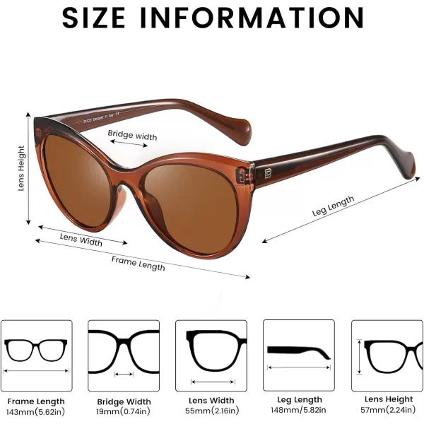 DUCO Vintage Cat Eye Sunglasses for Women Trendy Polarized Sun Glasses Oversized Designer Shades 2350Transparent Brown Frame Brown Lens