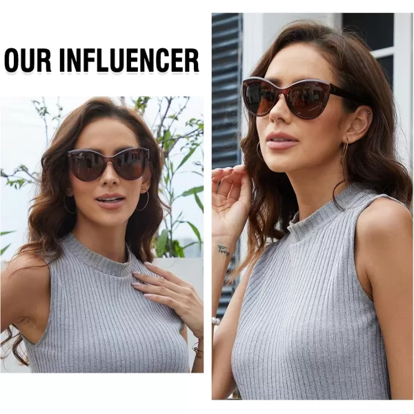 DUCO Vintage Cat Eye Sunglasses for Women Trendy Polarized Sun Glasses Oversized Designer Shades 2350Transparent Brown Frame Brown Lens