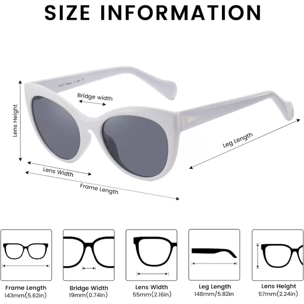 DUCO Vintage Cat Eye Sunglasses for Women Trendy Polarized Sun Glasses Oversized Designer Shades 2350White Frame Grey Lens