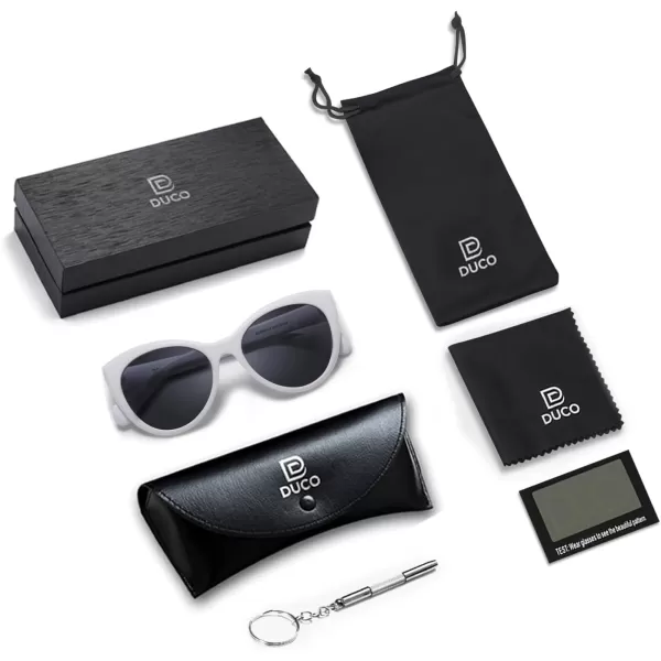 DUCO Vintage Cat Eye Sunglasses for Women Trendy Polarized Sun Glasses Oversized Designer Shades 2350White Frame Grey Lens
