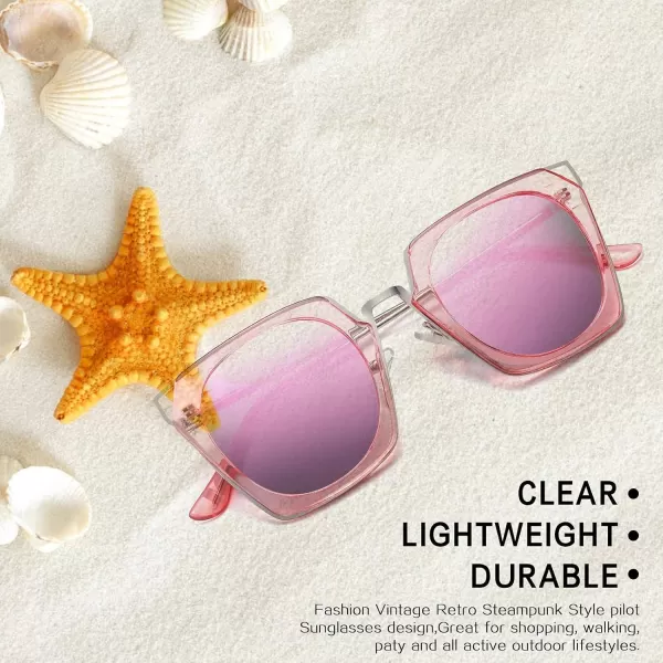 DUCO Vintage Square Cat Eye Sunglasses for Women Meatl Frame Polarized Sun Glasses UV Protection W001Apink Frame Pink Lens