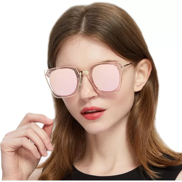 DUCO Vintage Square Cat Eye Sunglasses for Women Meatl Frame Polarized Sun Glasses UV Protection W001Apink Frame Pink Lens