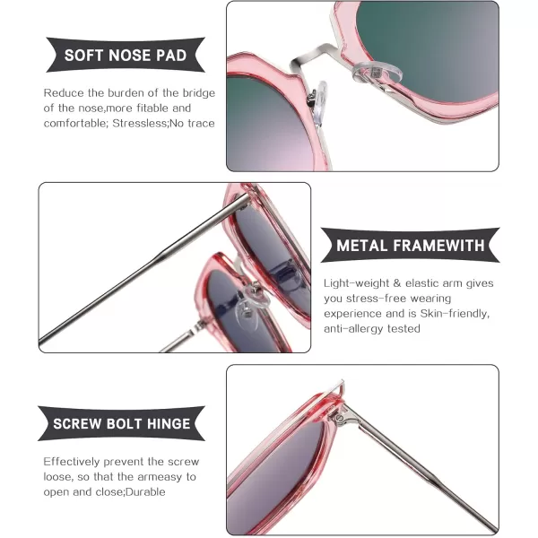 DUCO Vintage Square Cat Eye Sunglasses for Women Meatl Frame Polarized Sun Glasses UV Protection W001Apink Frame Pink Lens