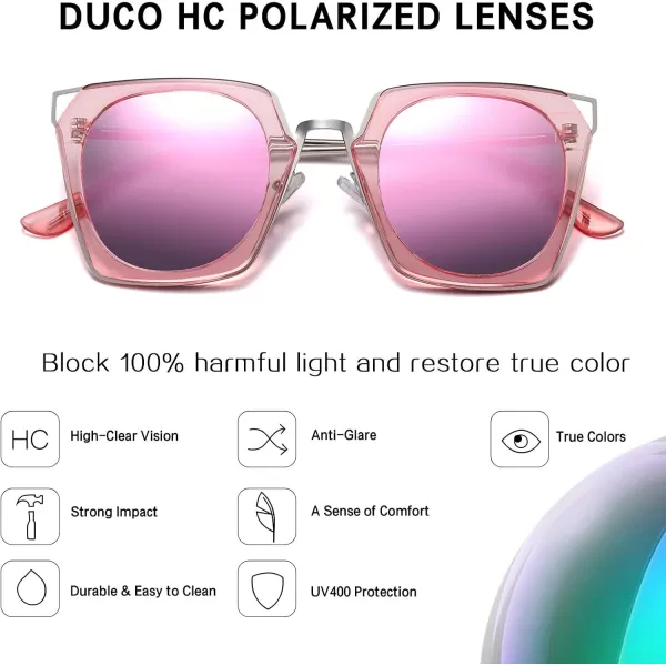 DUCO Vintage Square Cat Eye Sunglasses for Women Meatl Frame Polarized Sun Glasses UV Protection W001Apink Frame Pink Lens
