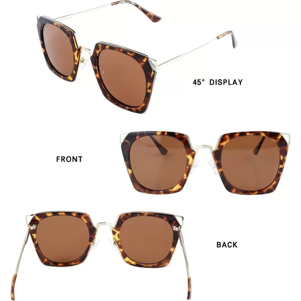 DUCO Vintage Square Cat Eye Sunglasses for Women Meatl Frame Polarized Sun Glasses UV Protection W001Atortoise Frame Brown Lens