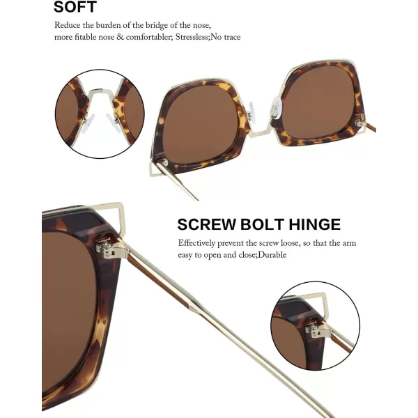 DUCO Vintage Square Cat Eye Sunglasses for Women Meatl Frame Polarized Sun Glasses UV Protection W001Atortoise Frame Brown Lens