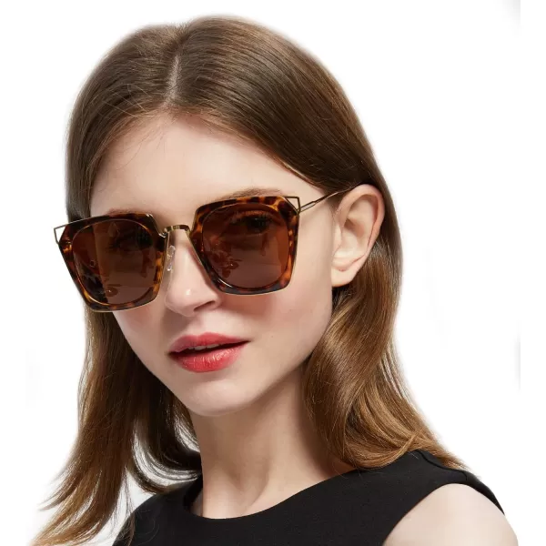 DUCO Vintage Square Cat Eye Sunglasses for Women Meatl Frame Polarized Sun Glasses UV Protection W001Atortoise Frame Brown Lens