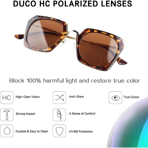 DUCO Vintage Square Cat Eye Sunglasses for Women Meatl Frame Polarized Sun Glasses UV Protection W001Atortoise Frame Brown Lens