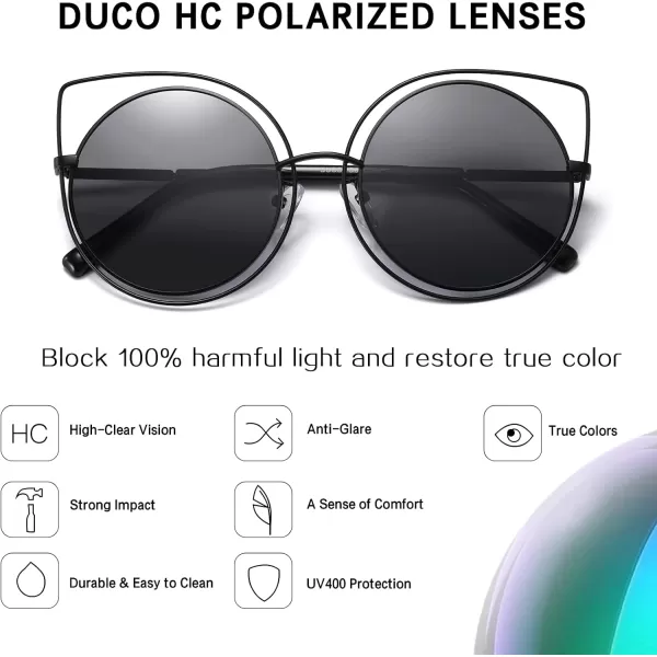 DUCO Vintage Square Cat Eye Sunglasses for Women Meatl Frame Polarized Sun Glasses UV Protection W001Bclassic Black
