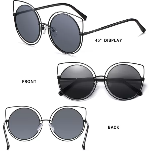 DUCO Vintage Square Cat Eye Sunglasses for Women Meatl Frame Polarized Sun Glasses UV Protection W001Bclassic Black