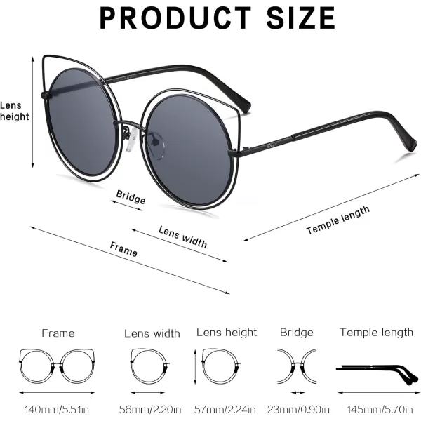 DUCO Vintage Square Cat Eye Sunglasses for Women Meatl Frame Polarized Sun Glasses UV Protection W001Bclassic Black